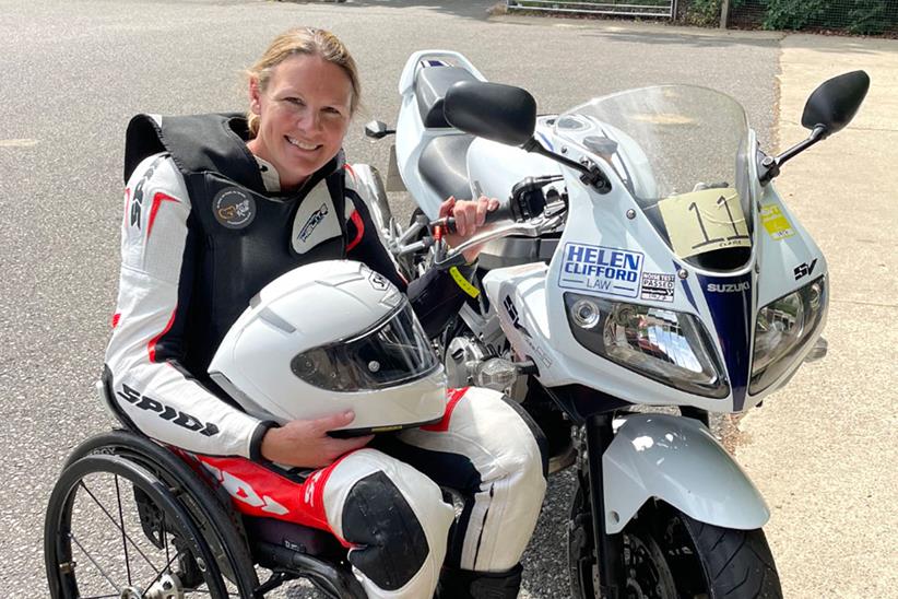 Claire Lomas with her Suzuki SV650